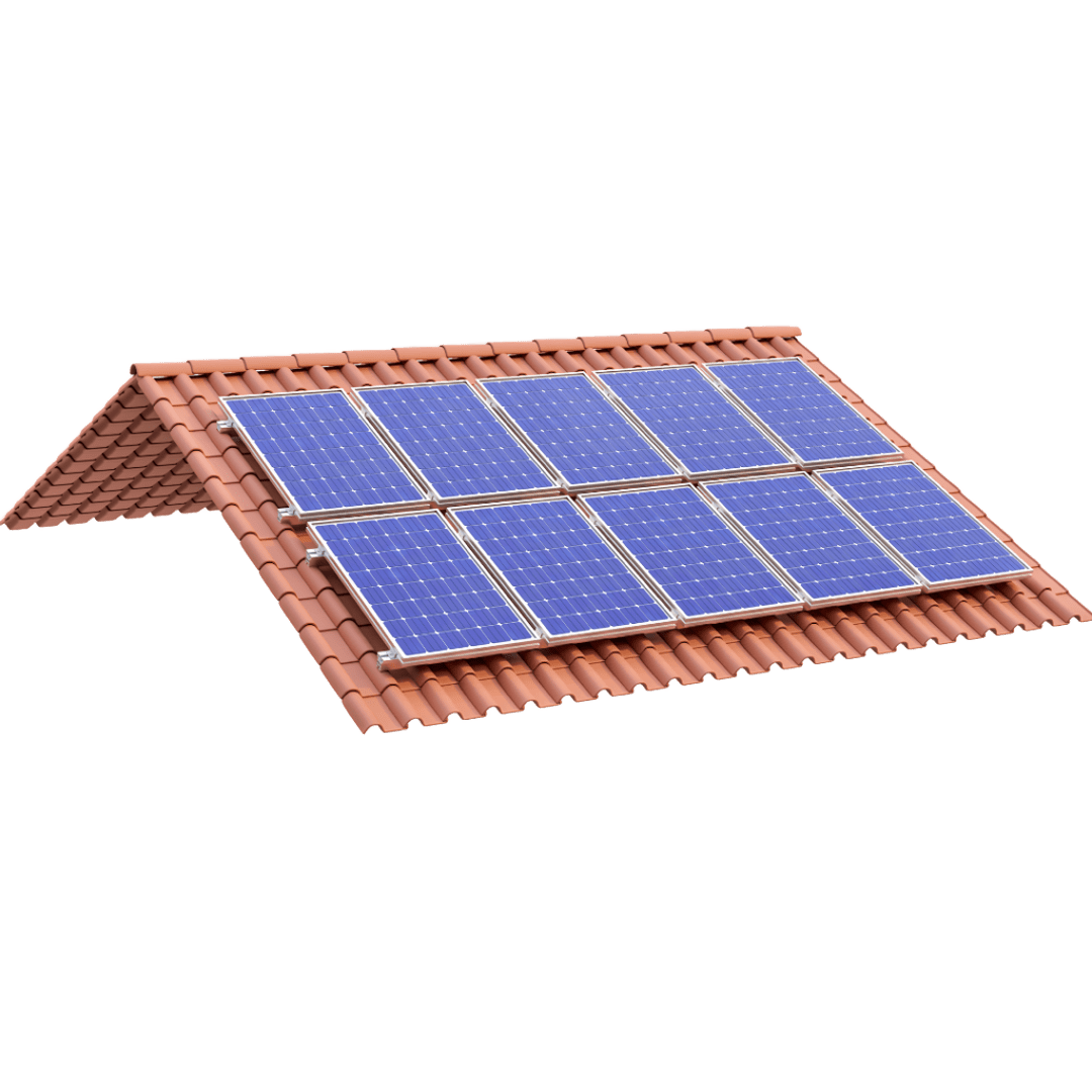 Telhado com módulos fotovoltaicos instalados